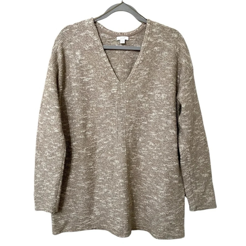 J Jill Pure Jill Tan Beige Cotton Blend Knit V-neck Top Sweater